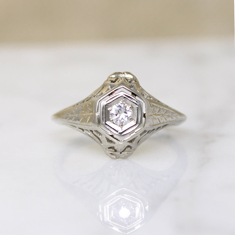 Pierced & Engraved Art Deco Diamond Ring
