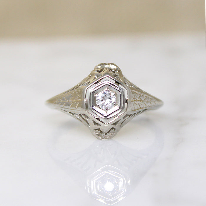 Pierced & Engraved Art Deco Diamond Ring