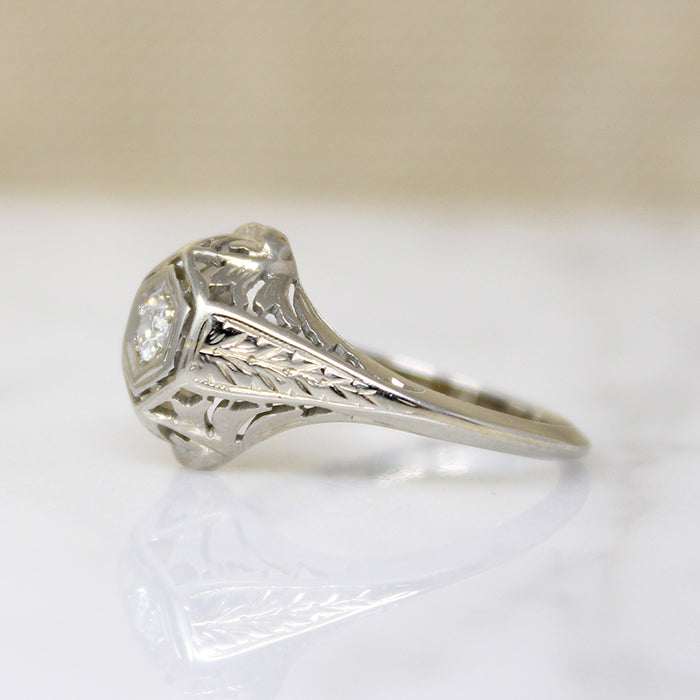 Pierced & Engraved Art Deco Diamond Ring
