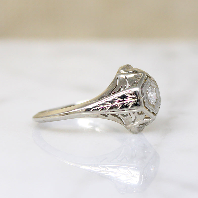 Pierced & Engraved Art Deco Diamond Ring