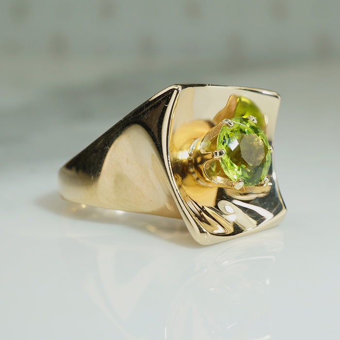 Chunky and Curvy Gold Peridot Ring