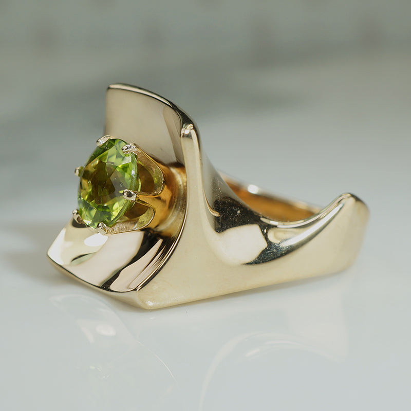 Chunky and Curvy Gold Peridot Ring