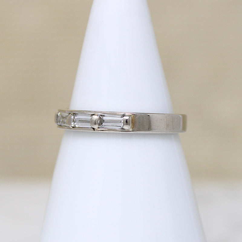Three Baguette Diamonds in Flat White Gold Band
