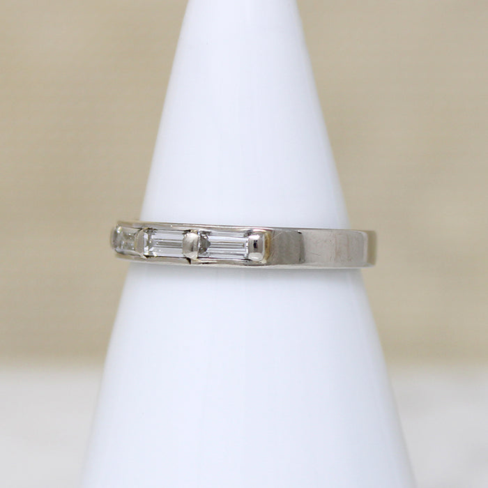 Three Baguette Diamonds in Flat White Gold Band