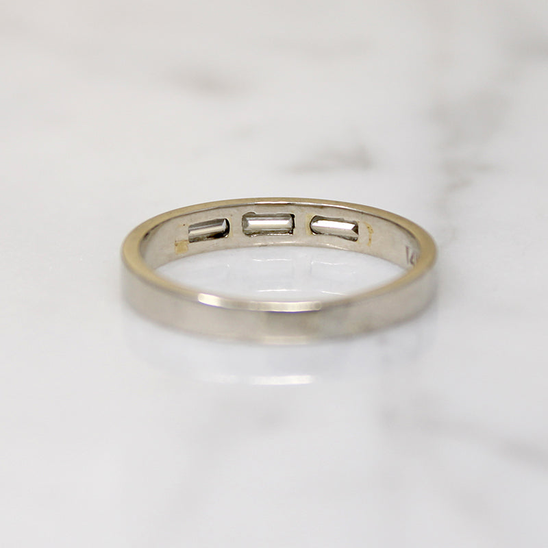 Three Baguette Diamonds in Flat White Gold Band
