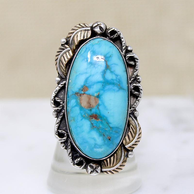 Stunning Turquoise in Sterling & Gold Statement Ring