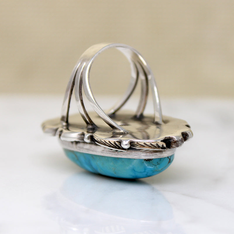 Stunning Turquoise in Sterling & Gold Statement Ring