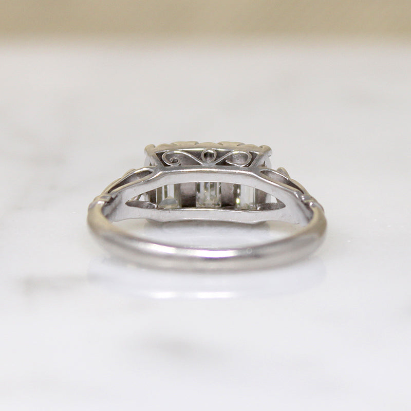 Art Deco Emerald Step Cut Diamond Trilogy Ring