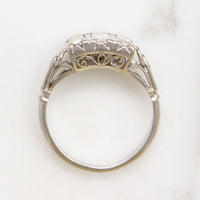 Art Deco Emerald Step Cut Diamond Trilogy Ring