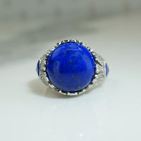 Rare Platinum Lapis Deco Diamond Ring