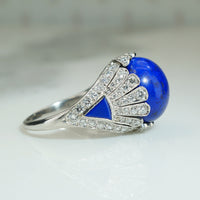 Rare Platinum Lapis Deco Diamond Ring