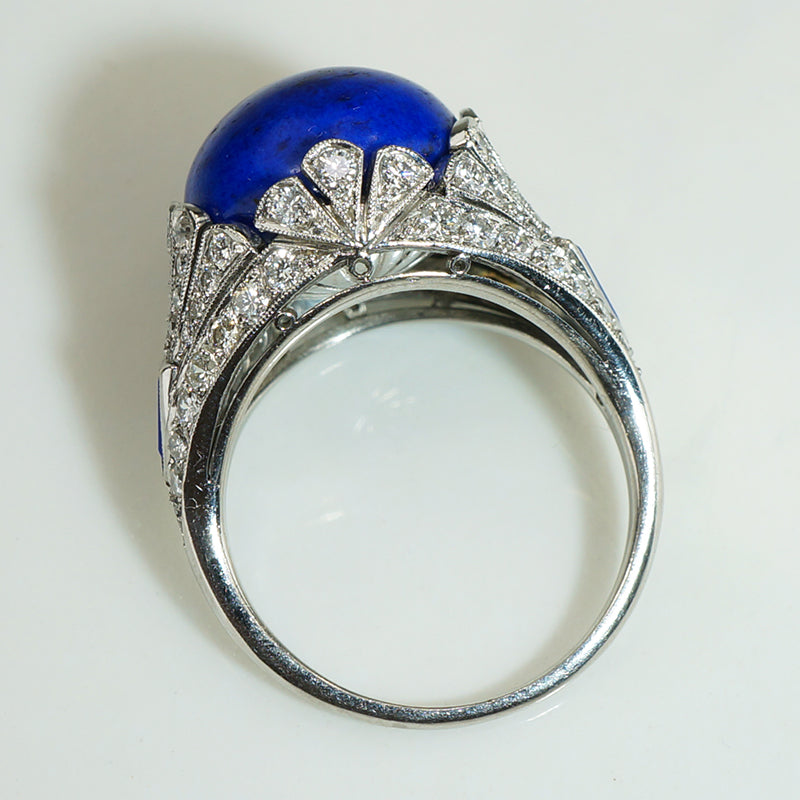 Rare Platinum Lapis Deco Diamond Ring