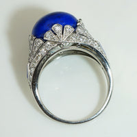 Rare Platinum Lapis Deco Diamond Ring