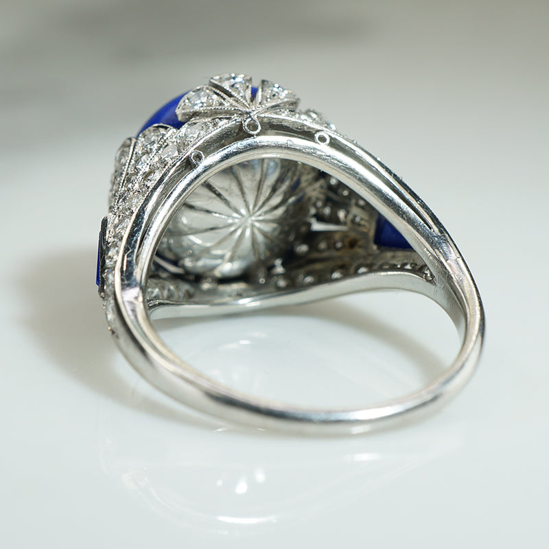 Rare Platinum Lapis Deco Diamond Ring