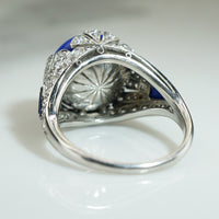 Rare Platinum Lapis Deco Diamond Ring