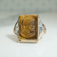 Tigers Eye Soldier Cameo Gold Ring