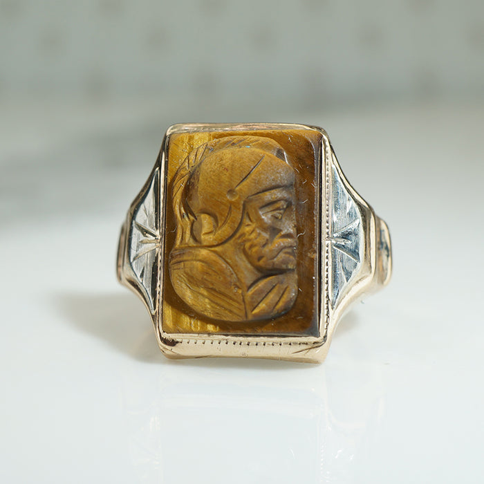 Tigers Eye Soldier Cameo Gold Ring