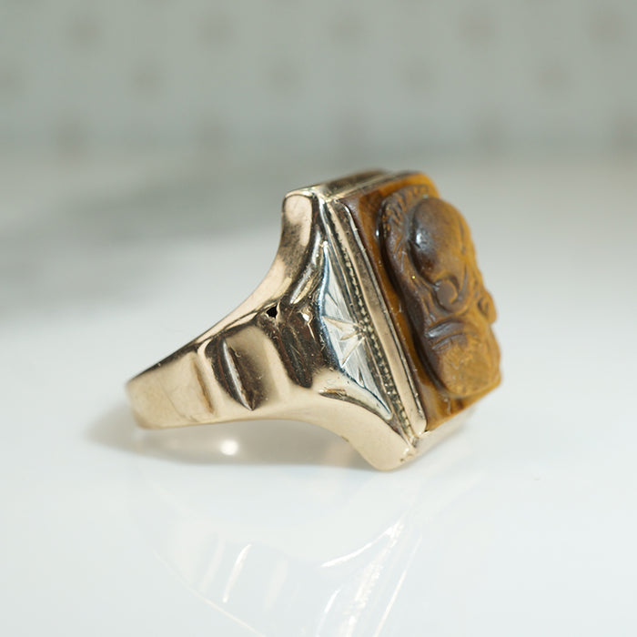 Tigers Eye Soldier Cameo Gold Ring