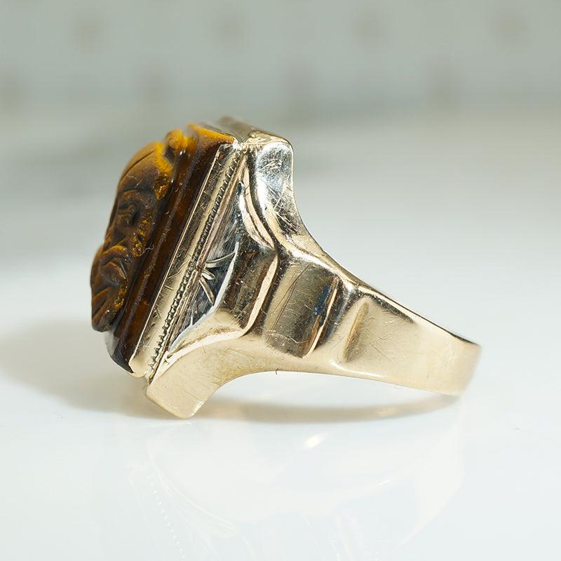 Tigers Eye Soldier Cameo Gold Ring
