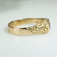 Engraved Gold and Sapphire Victorian Ring