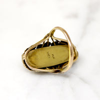 Black Opals in Lush Arts & Crafts Botanical Ring