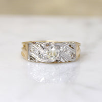 Wide Two-Tone Retro Band with Old Mine Diamond