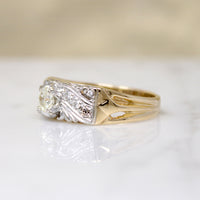 Wide Two-Tone Retro Band with Old Mine Diamond