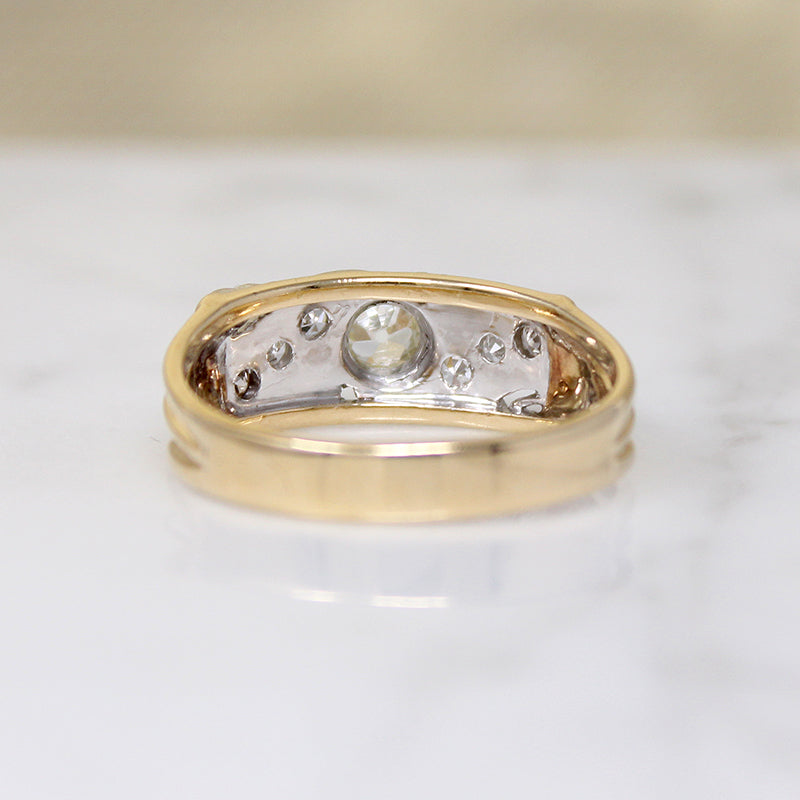 Wide Two-Tone Retro Band with Old Mine Diamond