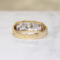 Wide Two-Tone Retro Band with Old Mine Diamond