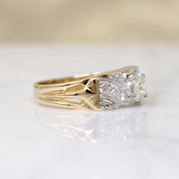 Wide Two-Tone Retro Band with Old Mine Diamond