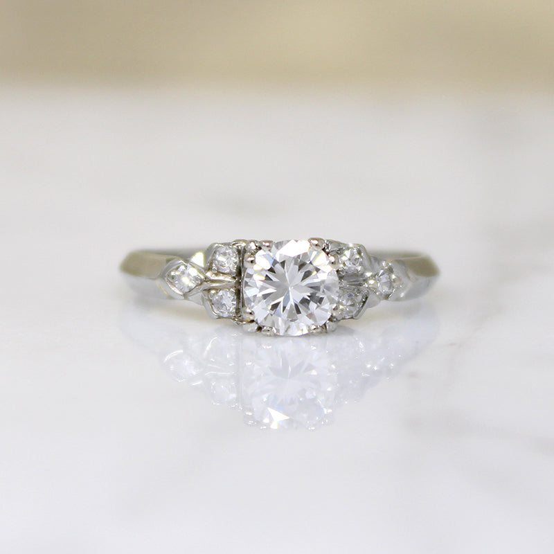 Romantic Retro White Gold & Diamond Engagement Ring