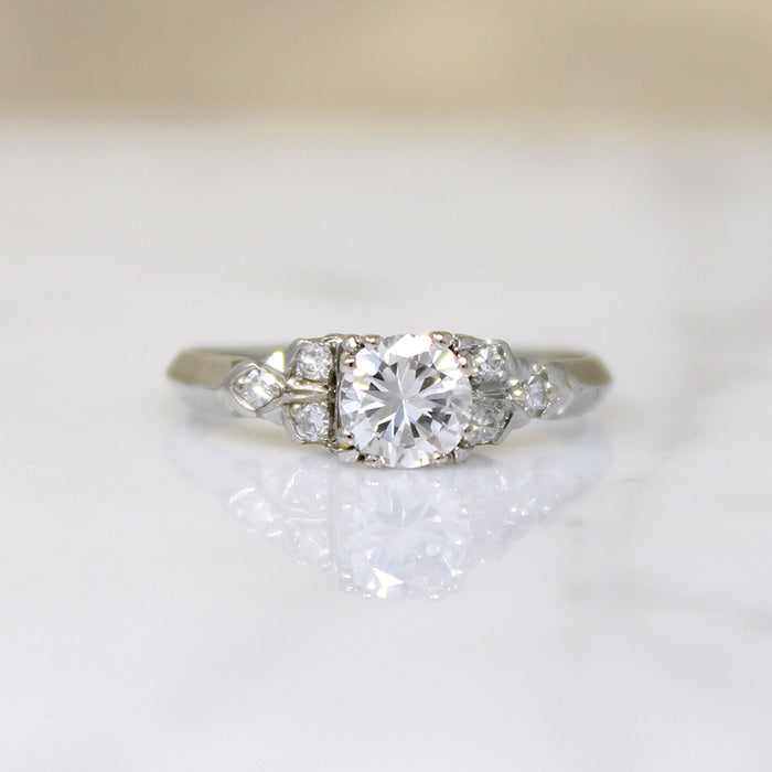 Romantic Retro White Gold & Diamond Engagement Ring