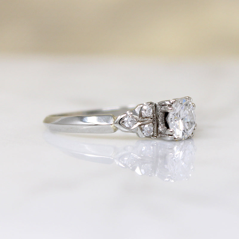 Romantic Retro White Gold & Diamond Engagement Ring