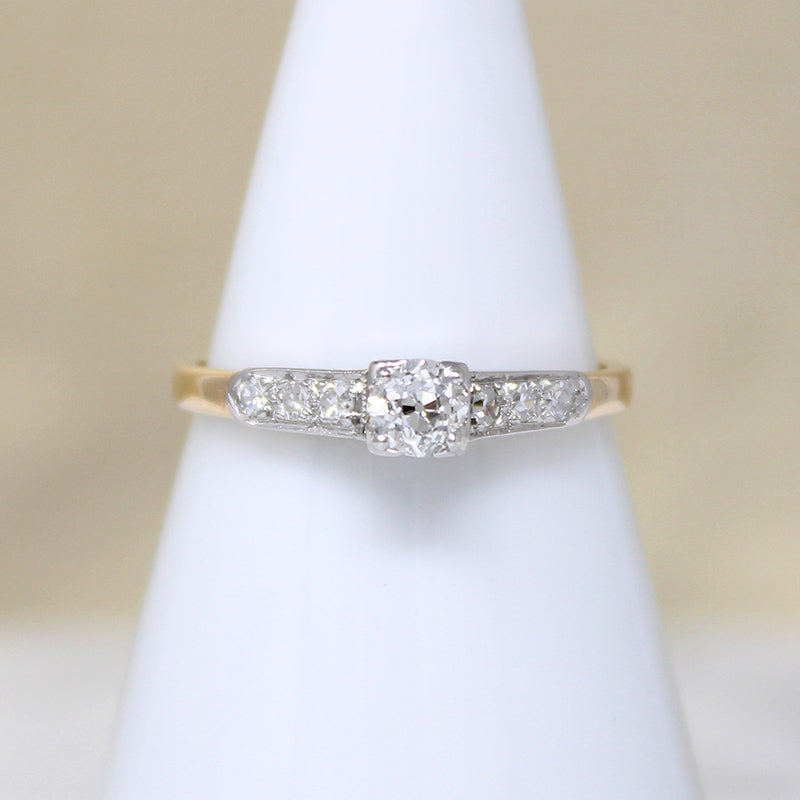 Old Mine Cut Diamond in Platinum & Gold Engagement Ring