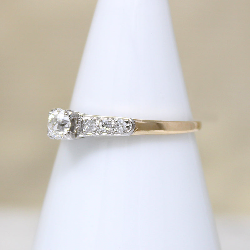 Old Mine Cut Diamond in Platinum & Gold Engagement Ring