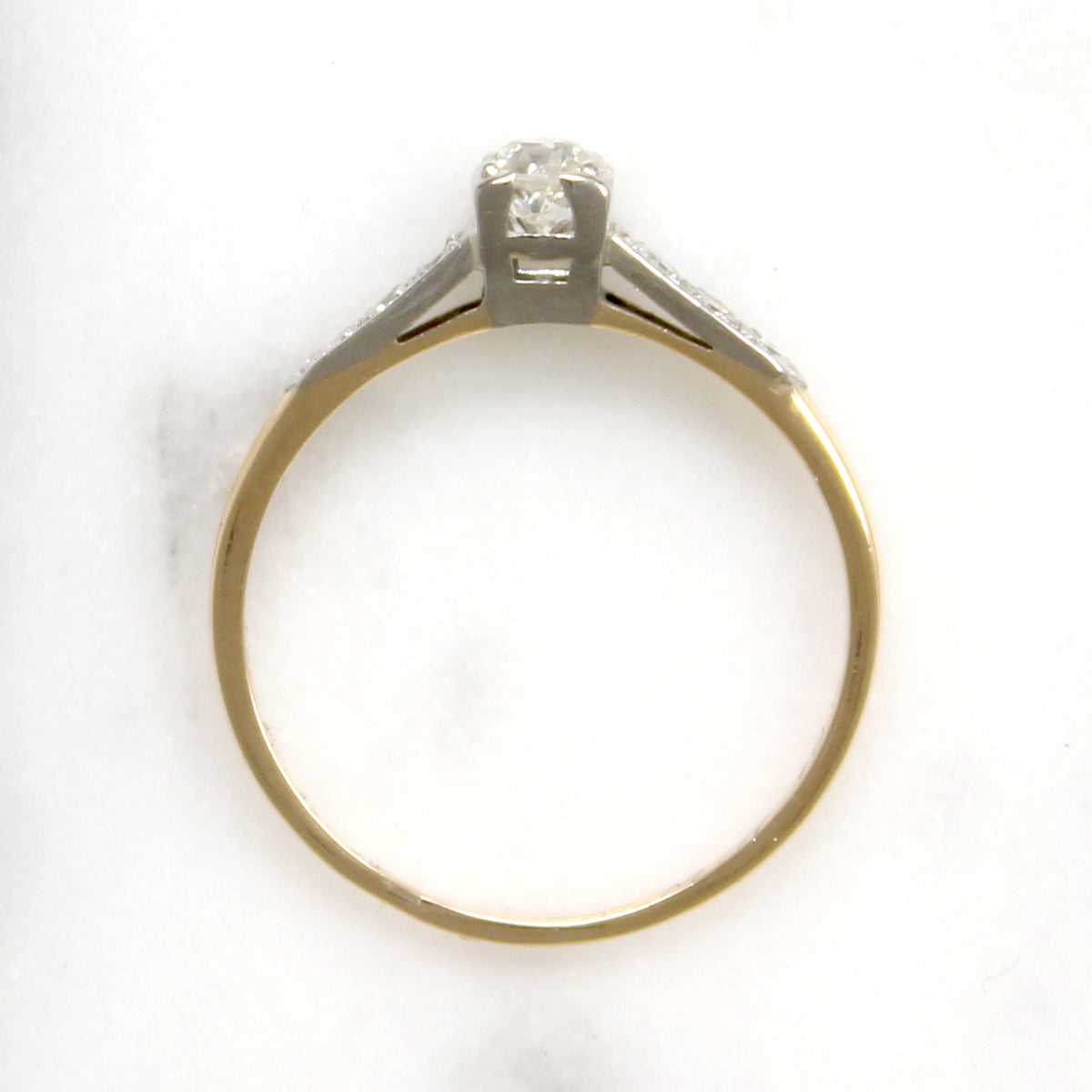 Old Mine Cut Diamond in Platinum & Gold Engagement Ring