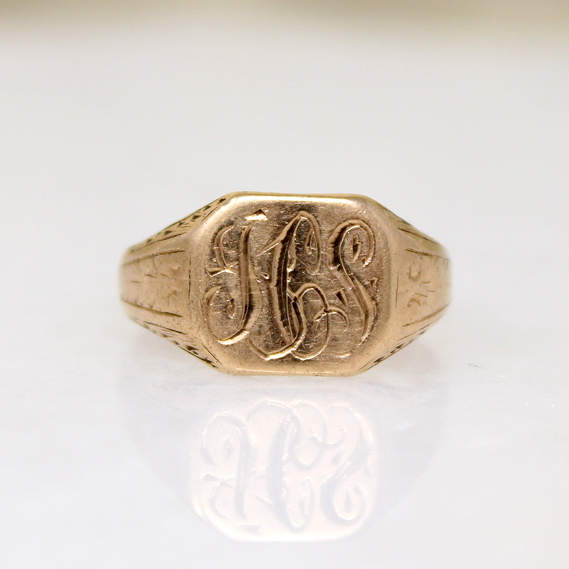 Gently Worn Acanthus Motif 14k Gold Signet Ring