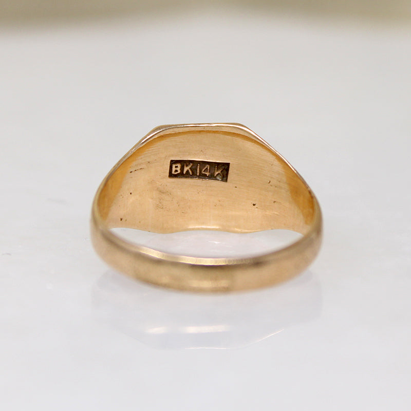 Gently Worn Acanthus Motif 14k Gold Signet Ring