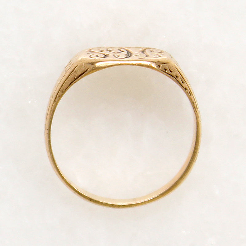 Gently Worn Acanthus Motif 14k Gold Signet Ring
