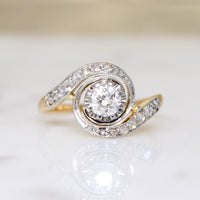 Old Euro Diamond in Rose Cut-Encrusted Bypass Ring
