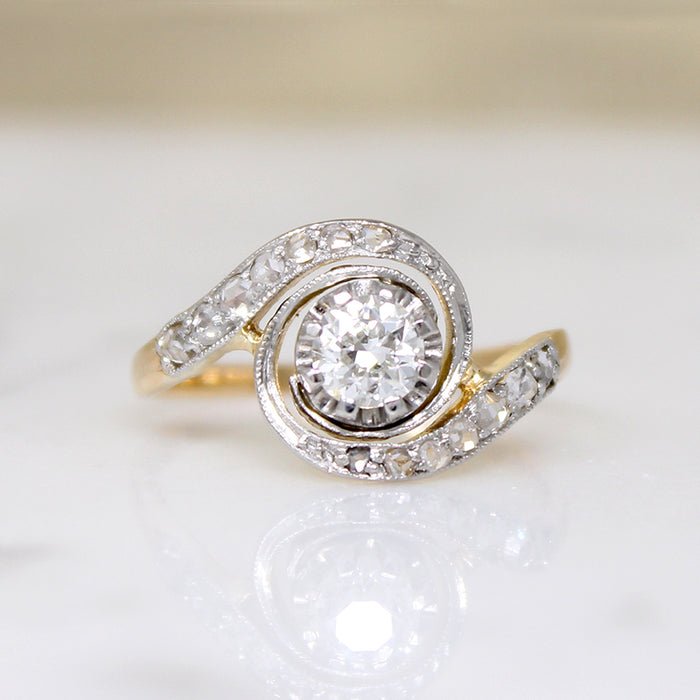 Old Euro Diamond in Rose Cut-Encrusted Bypass Ring