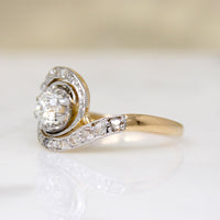 Old Euro Diamond in Rose Cut-Encrusted Bypass Ring