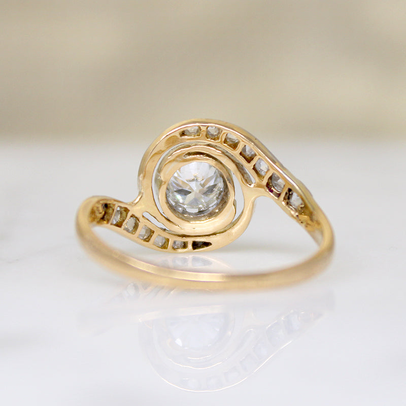 Old Euro Diamond in Rose Cut-Encrusted Bypass Ring