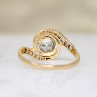 Old Euro Diamond in Rose Cut-Encrusted Bypass Ring