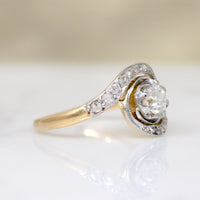 Old Euro Diamond in Rose Cut-Encrusted Bypass Ring