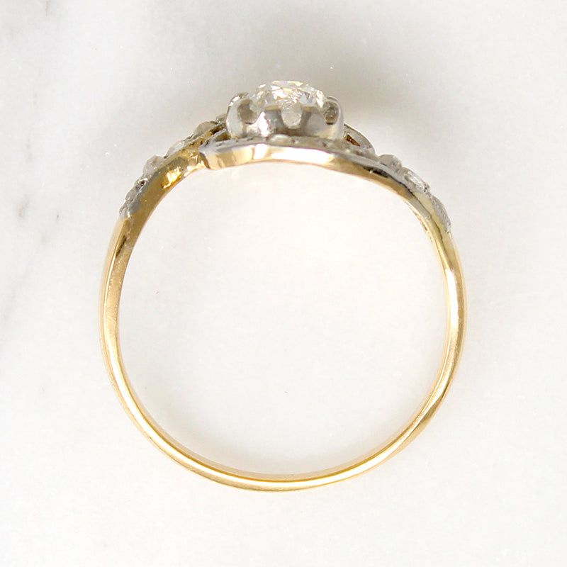 Old Euro Diamond in Rose Cut-Encrusted Bypass Ring