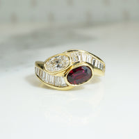 Rich Ruby & Diamond 18k Gold Bypass Ring