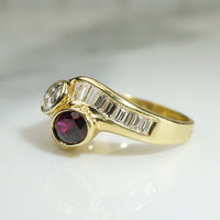 Rich Ruby & Diamond 18k Gold Bypass Ring