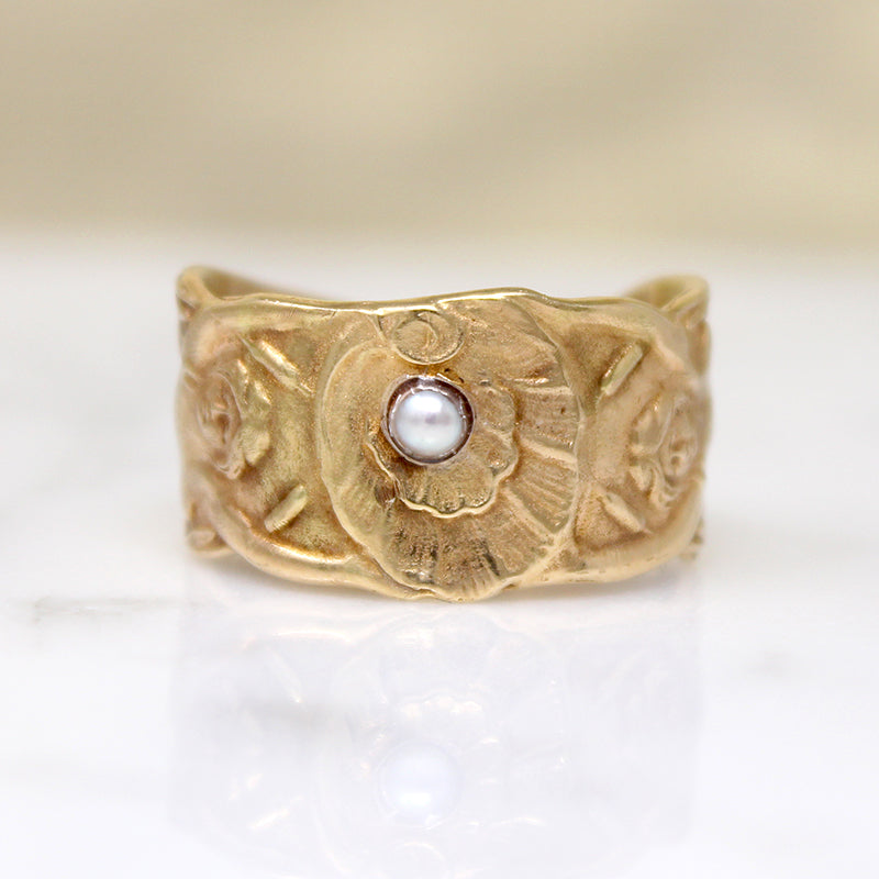Dreamy Art Nouveau Revival Mermaid Motif Gold Band