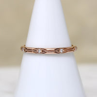 Engraved 14k Rose Gold Band with Diamonds
